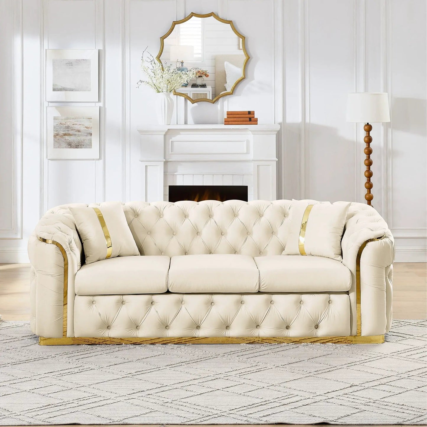 Button Tufted Chesterfield Sofa With 2 Pillows