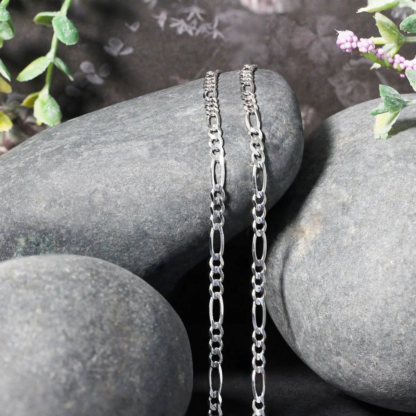 Two 3.0mm 14k white gold solid Figaro chain necklaces on Tampa Home & Garden Store