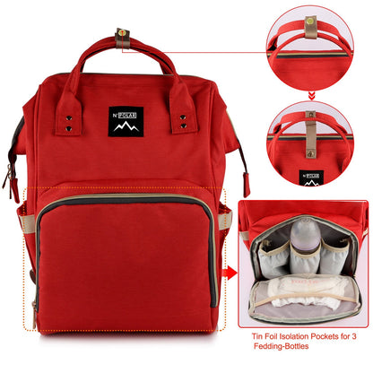 Mummy Diaper Bag Backpack GemGear red water-resistant high-capacity nappy bag bottle pockets on Tampa Home & Garden Store