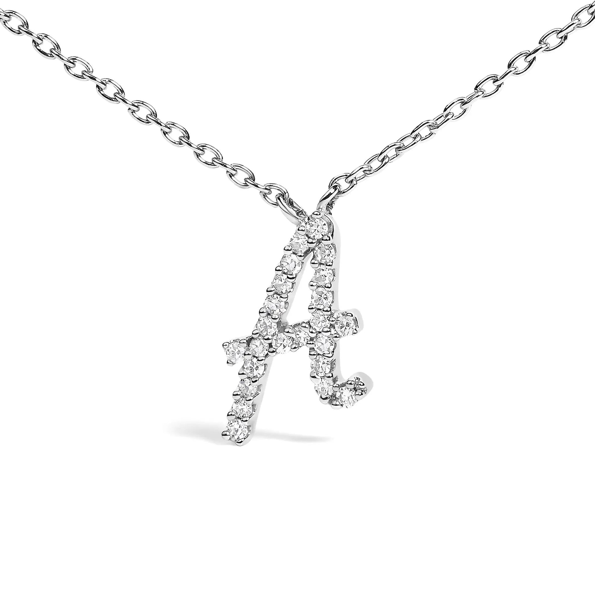 14K white gold A initial script pendant necklace with diamond accents by Bids.com on Tampa Home & Garden Store