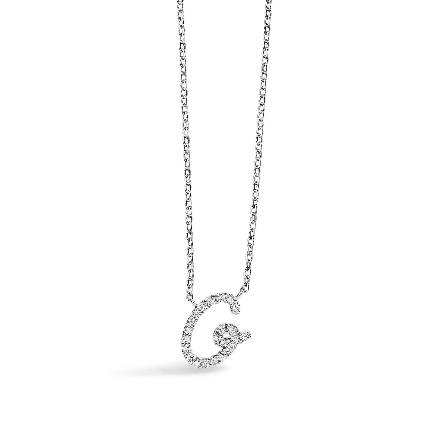 14K white gold A initial script pendant necklace with diamond accents on chain on Tampa Home & Garden Store