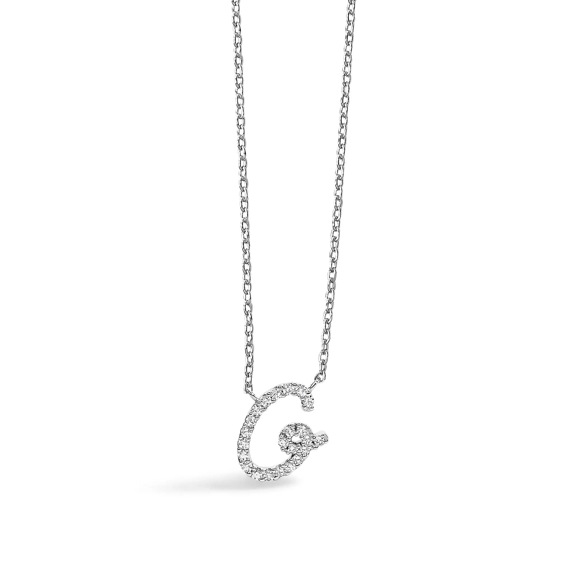 14K white gold A initial script pendant necklace with diamond accents on chain on Tampa Home & Garden Store