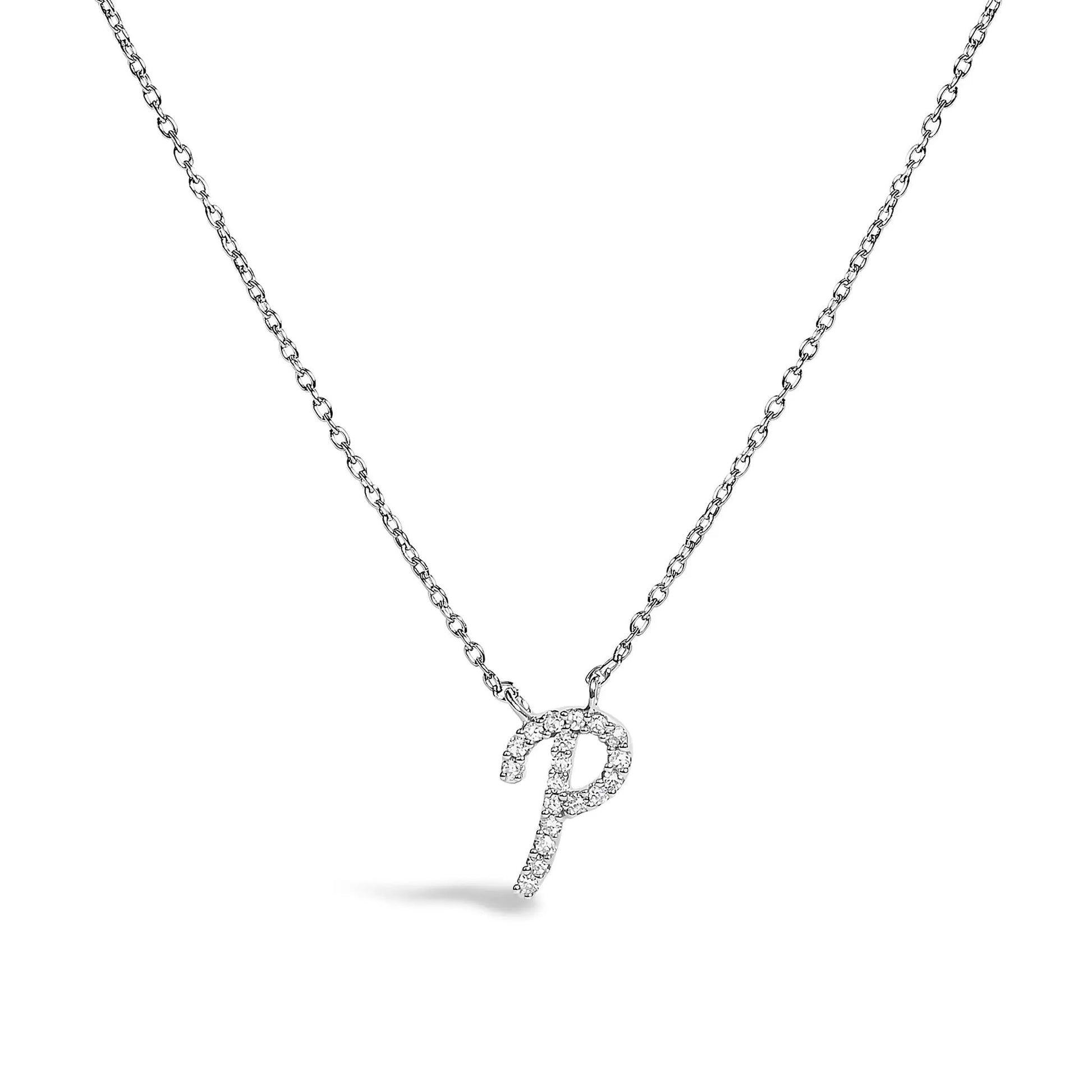 14K white gold diamond-accent A initial script pendant necklace with pavé diamonds by Bids.com on Tampa Home & Garden Store