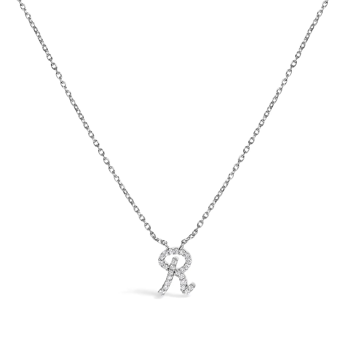 14K white gold diamond-accent A initial script pendant necklace on delicate chain on Tampa Home & Garden Store