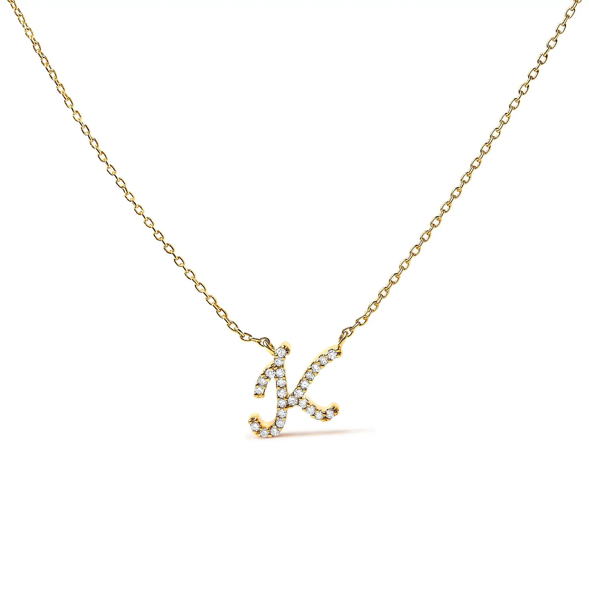 Gold-tone A initial script-style pendant necklace with diamond accents on a delicate chain on Tampa Home & Garden Store