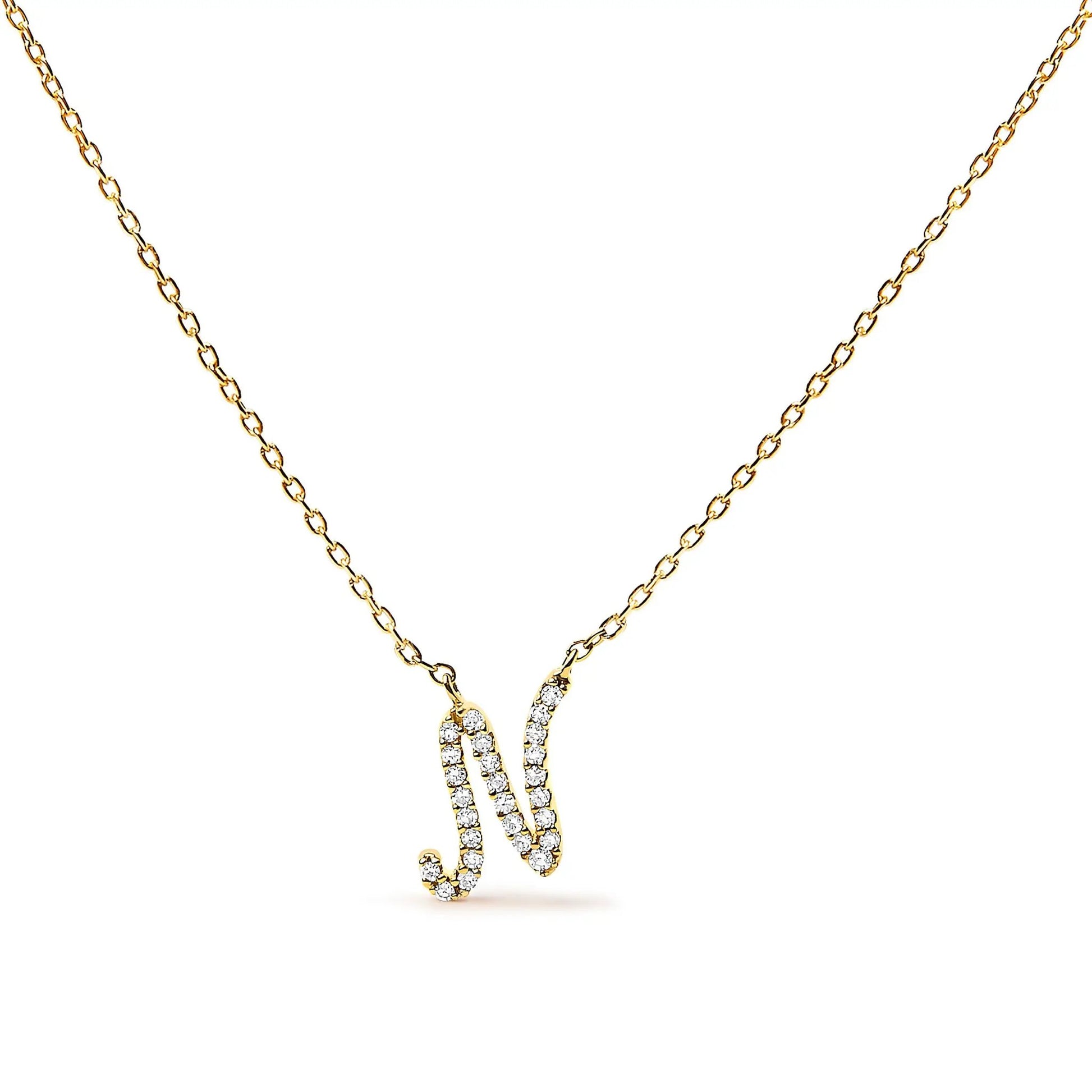 14K white gold diamond-accent A initial script pendant necklace with pavé diamonds on Tampa Home & Garden Store