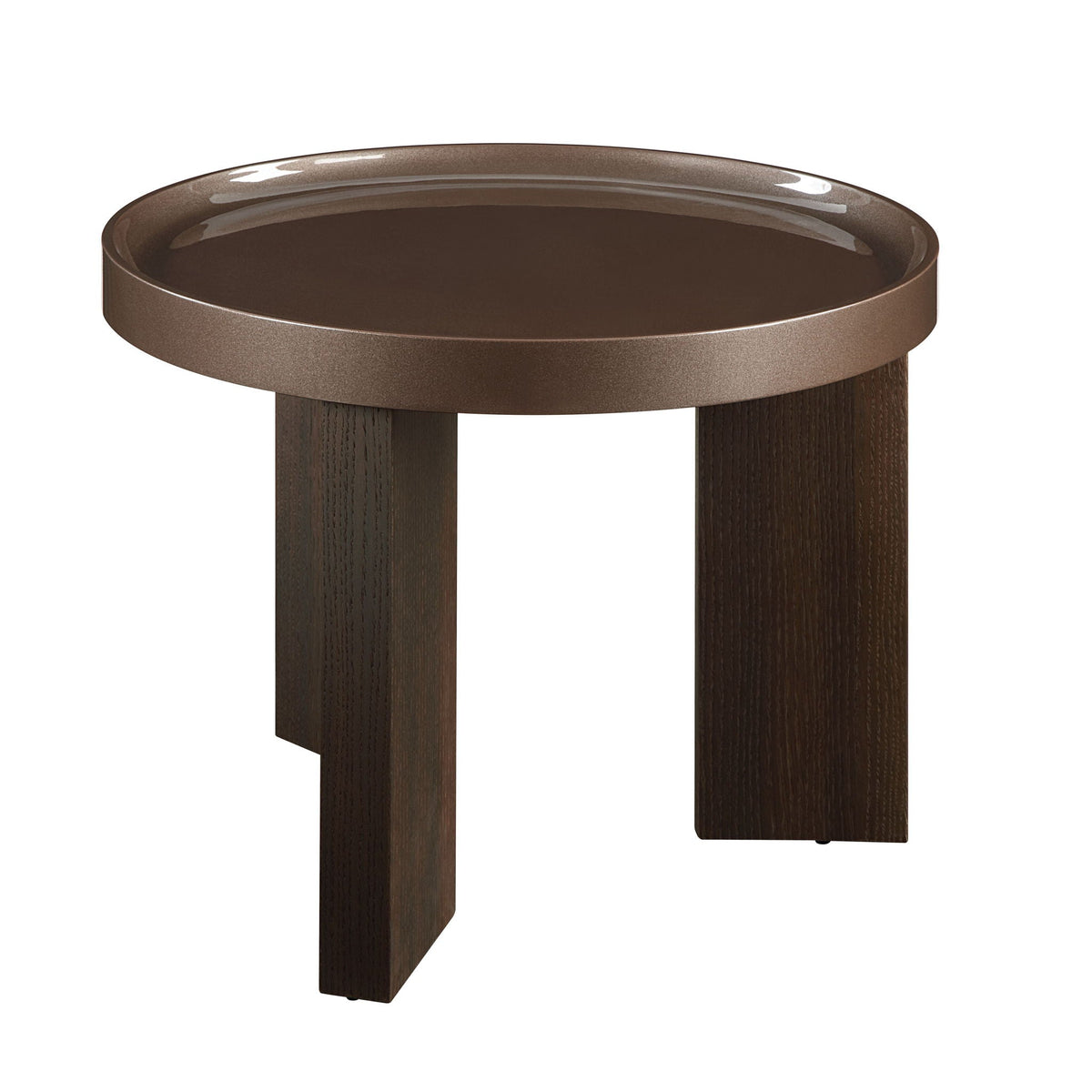 Round coffee table with dark brown high gloss top and dark wood legs HouseOfZazla on Tampa Home & Garden Store
