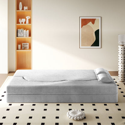 Floor sofa with 2 pillows in gray ribbed fabric by HouseOfZazla, convertible twin mattress on Tampa Home & Garden Store