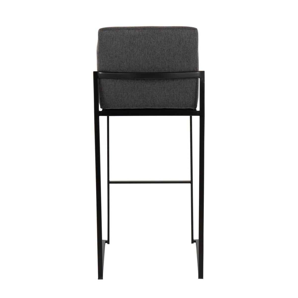 High-back charcoal gray upholstered barstool with black metal frame and footrest on Tampa Home & Garden Store