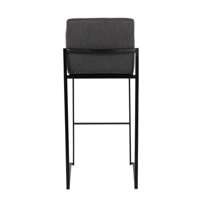 High-back charcoal gray upholstered barstool with black metal frame and footrest on Tampa Home & Garden Store