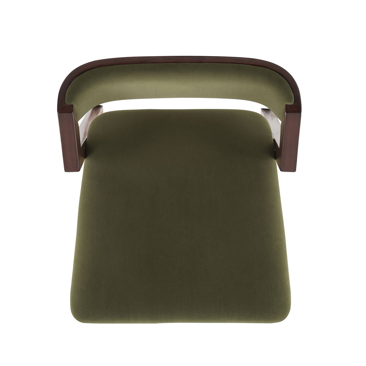 Bar height barstool with backrest, dark wood frame and dark green upholstery on Tampa Home & Garden Store