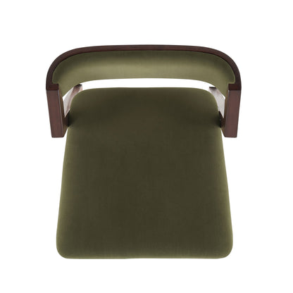 Bar height barstool with backrest, dark wood frame and dark green upholstery on Tampa Home & Garden Store