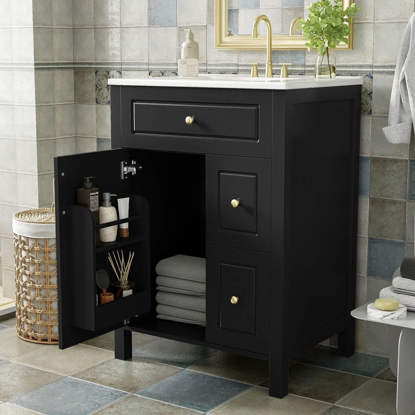 Elegant Bathroom Vanity Ceramic Sink and Drawers