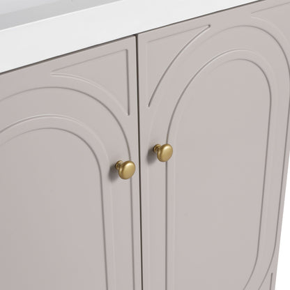 Freestanding bathroom vanity HouseOfZazla; gray cabinet doors with brass knobs soft-close on Tampa Home & Garden Store