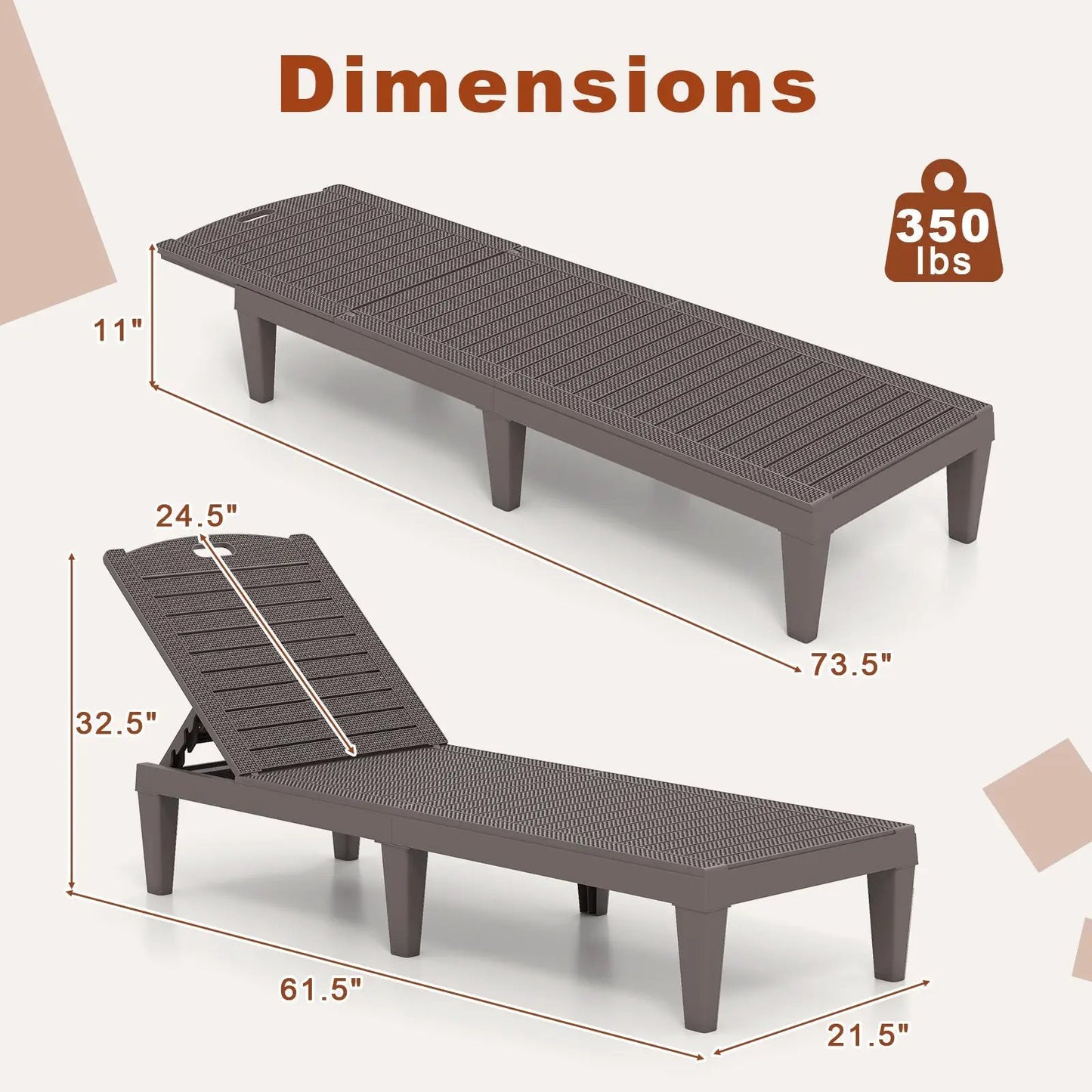 Outdoor PP Chaise Lounge Chairs Set of 2