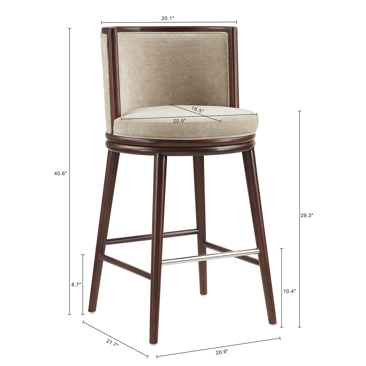 Evalyn Barstool, 28–30in bar height, beige upholstered seat/back with dark wood frame by HouseOfZazla on Tampa Home & Garden Store