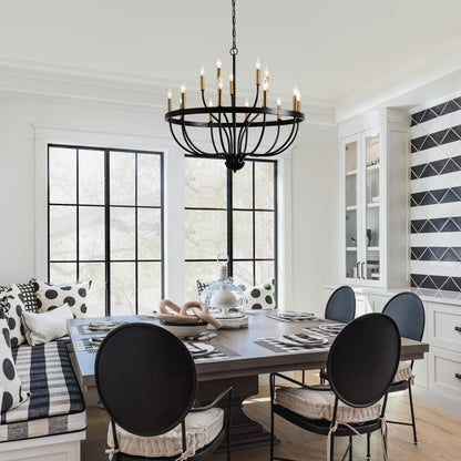 15-Light industrial iron chandelier with black frame and candle bulbs, farmhouse pendant on Tampa Home & Garden Store