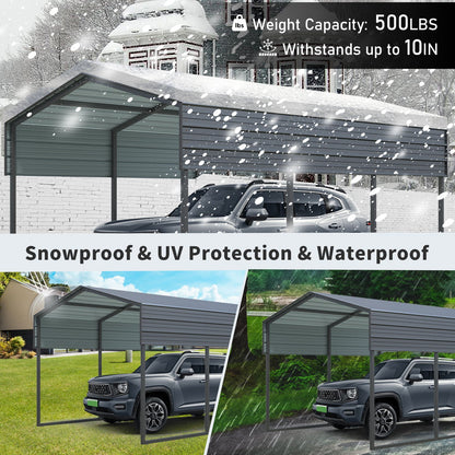 10 x 15 Ft Galvanized Steel Carport and Charcoal