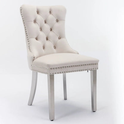 Nikki Upholstered Dining Chair set of 2, cream tufted back with button detail, nailhead trim, metal legs on Tampa Home & Garden Store