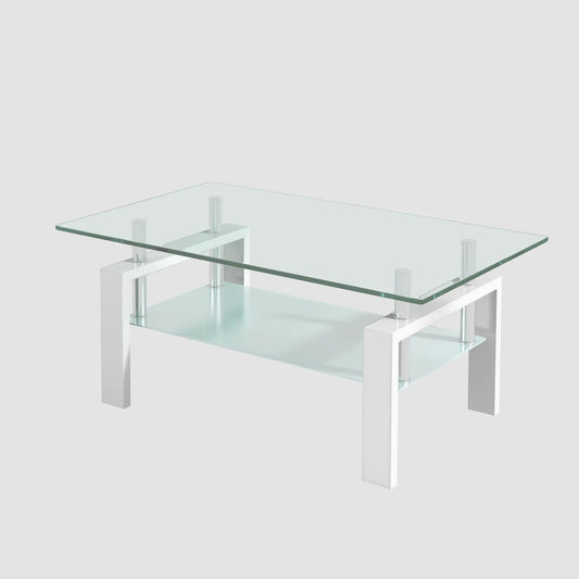Tempered glass coffee table with storage, white frame by Unique Piece Furniture on Tampa Home & Garden Store