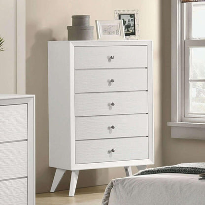 White wood accent chest with wave texture and angled legs, 5-drawer storage HouseOfZazla on Tampa Home & Garden Store