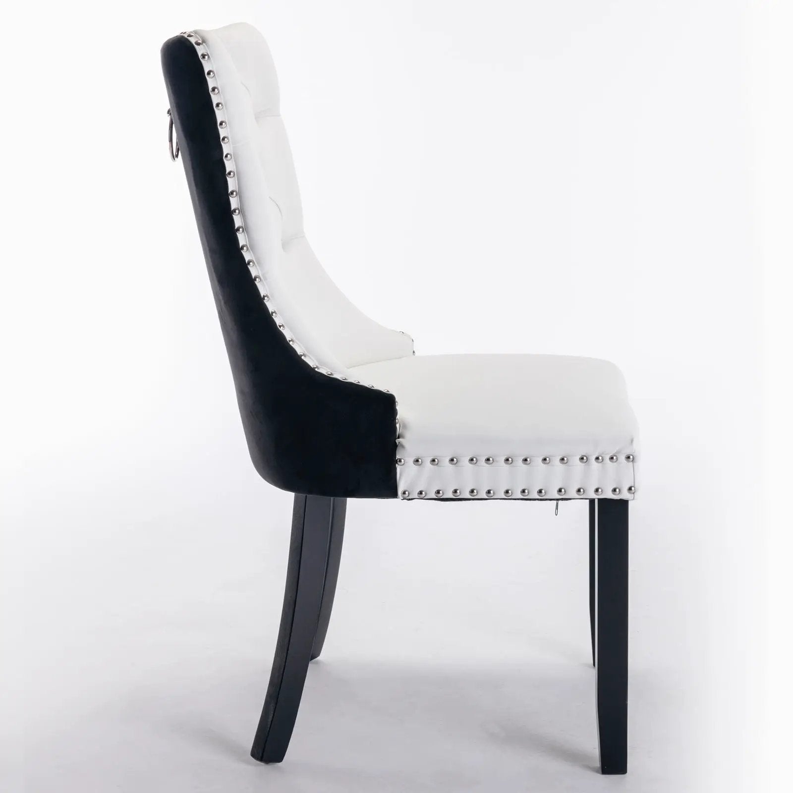 Nikki modern upholstered dining chair set of 2 black exterior white tufted seat nailhead trim on Tampa Home & Garden Store
