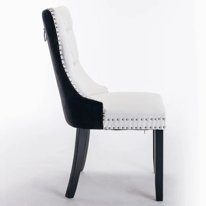 Nikki modern upholstered dining chair set of 2 black exterior white tufted seat nailhead trim on Tampa Home & Garden Store