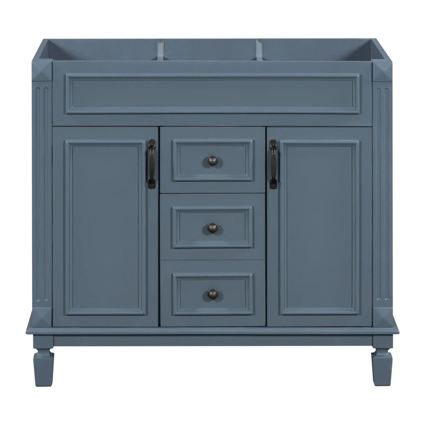 Bathroom vanity cabinet in blue-gray with raised panels, 2 soft-close doors and 2 drawers on Tampa Home & Garden Store