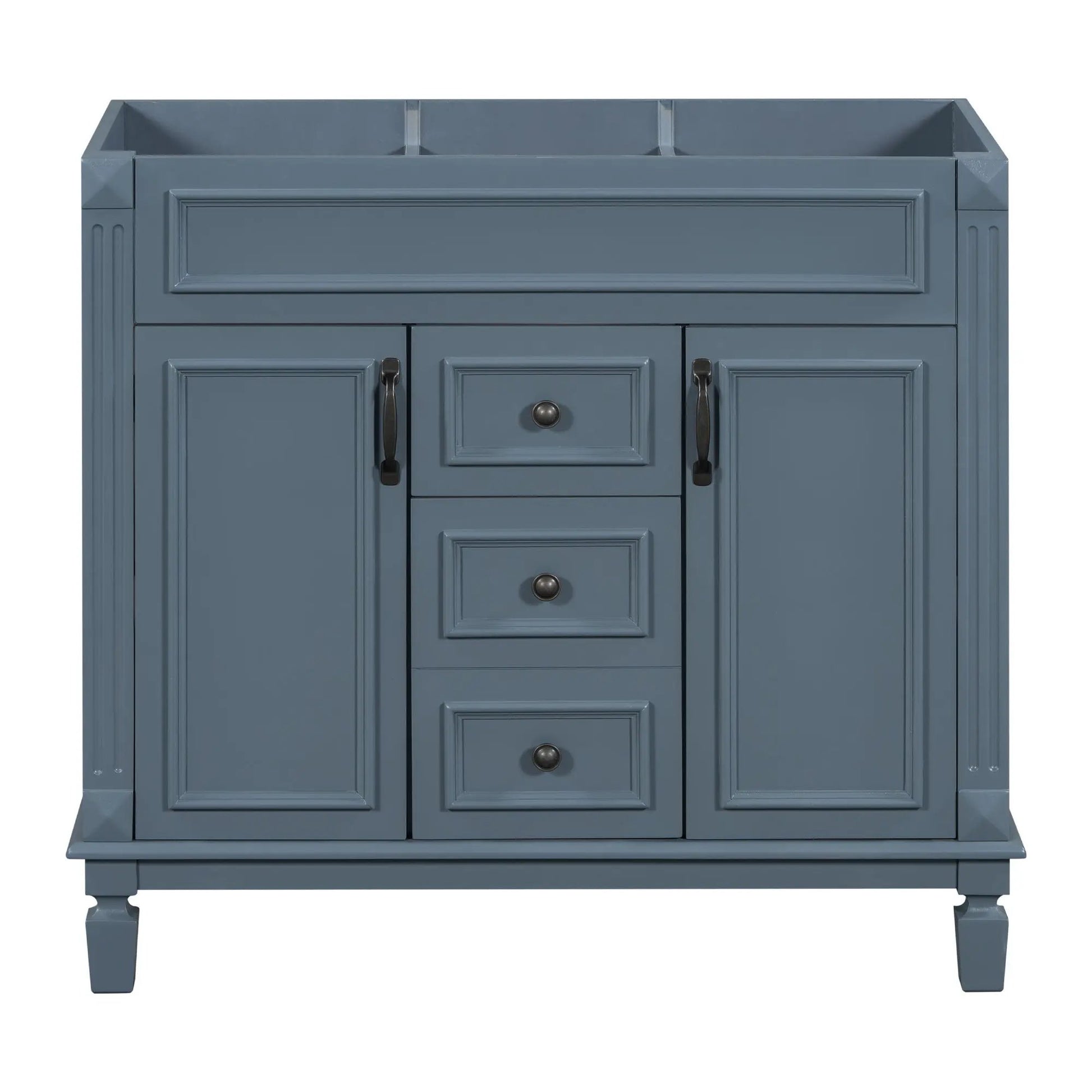 Bathroom vanity cabinet in blue-gray with raised panels, 2 soft-close doors and 2 drawers on Tampa Home & Garden Store