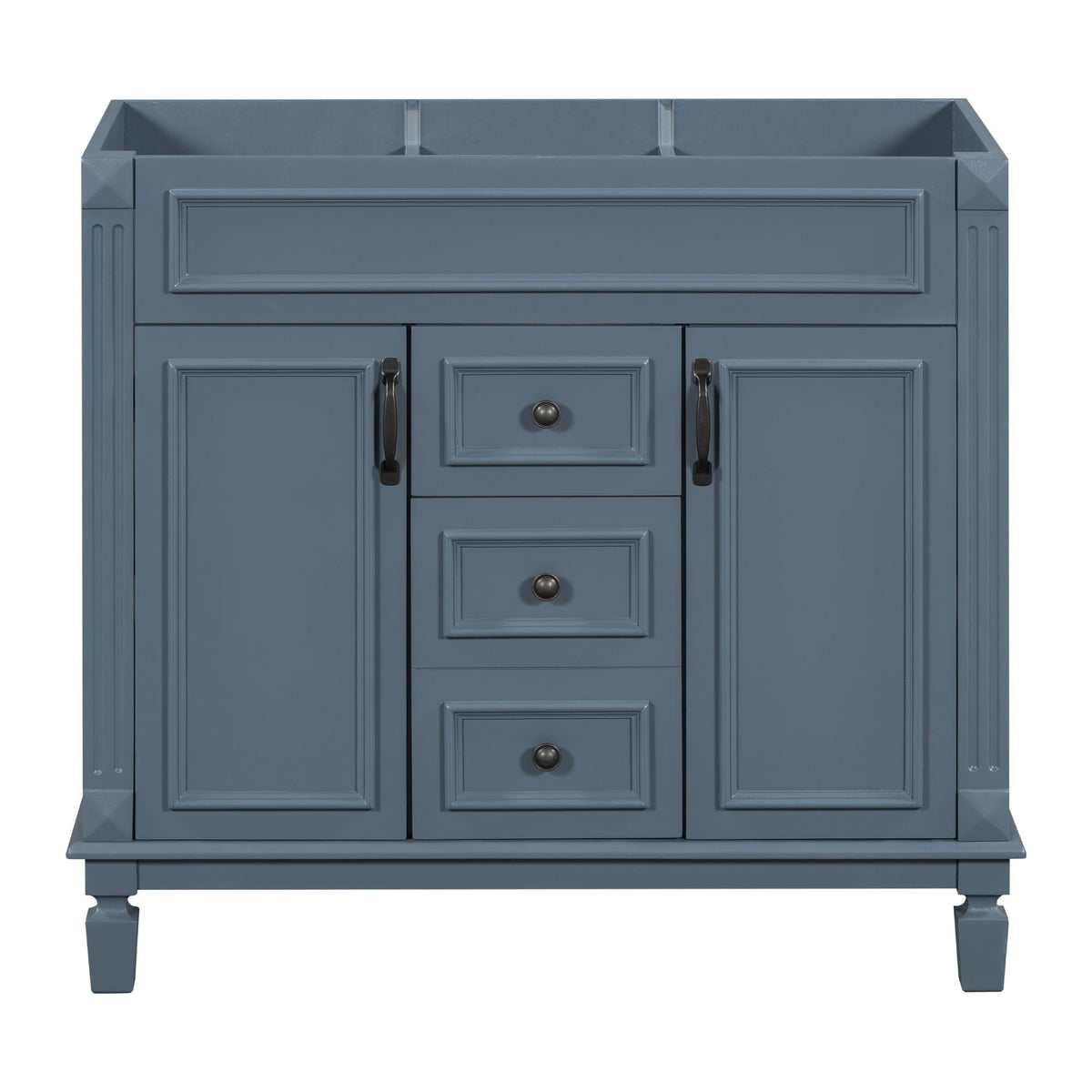 Bathroom vanity base with soft-closing doors and drawers in blue-gray, HouseOfZazla on Tampa Home & Garden Store