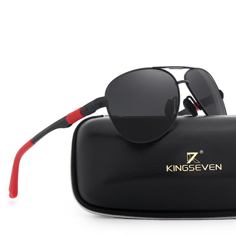 Men's polarized aviator sunglasses with aluminum alloy frame and dark lenses Kingseven case on Tampa Home & Garden Store