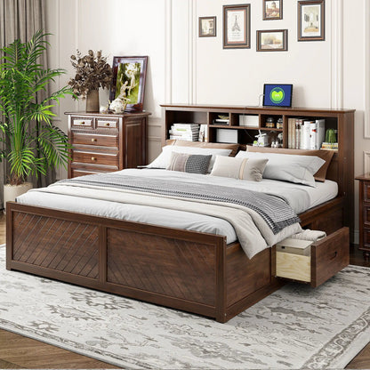 Platform Bed With Storage Headboard USB Drawers