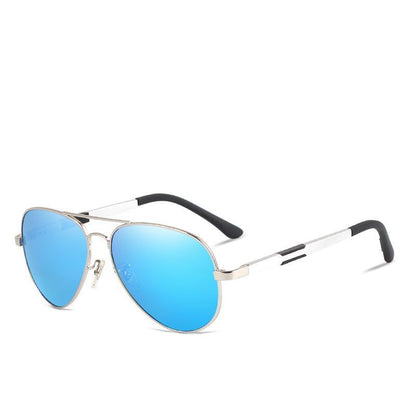 Aviator sunglasses with gold-tone aluminum-magnesium frame and blue mirrored polarized lenses on Tampa Home & Garden Store