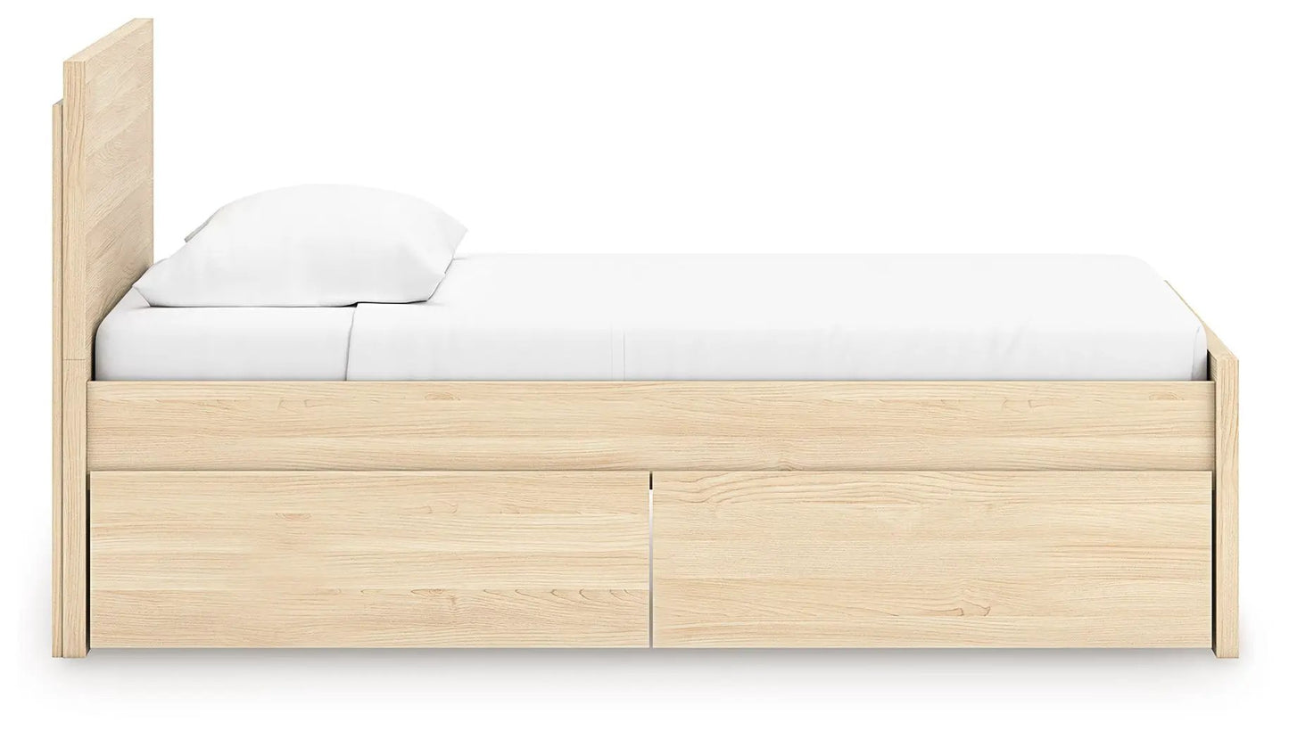 Onita Panel Platform Bed with built-in under-bed storage drawers in light oak on Tampa Home & Garden Store