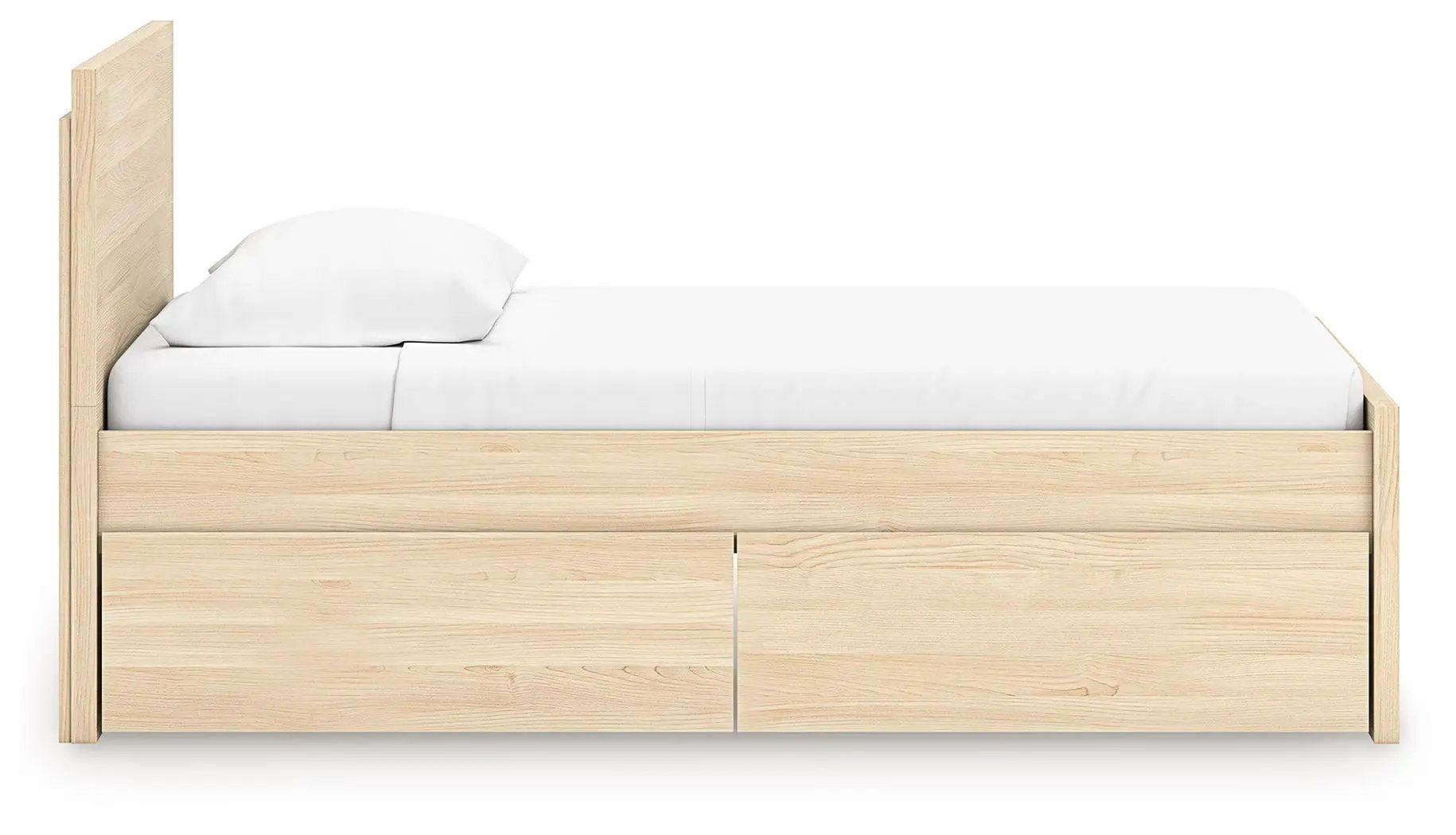 Onita Panel Platform Bed with built-in under-bed storage drawers in light oak on Tampa Home & Garden Store