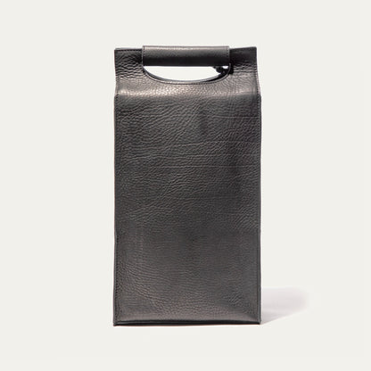 Double Leather Wine Case by Will Leather Goods black leather wine carrier with top handle on Tampa Home & Garden Store