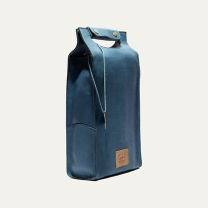 Double Leather Wine Case wine carrier by Will Leather Goods in blue with brass snaps on Tampa Home & Garden Store