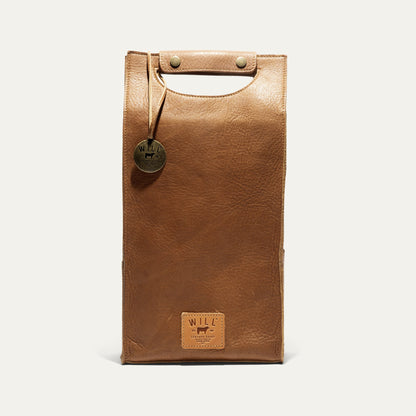 Double Leather Wine Case tan leather Will Leather Goods wine carrier bag with snaps on top on Tampa Home & Garden Store
