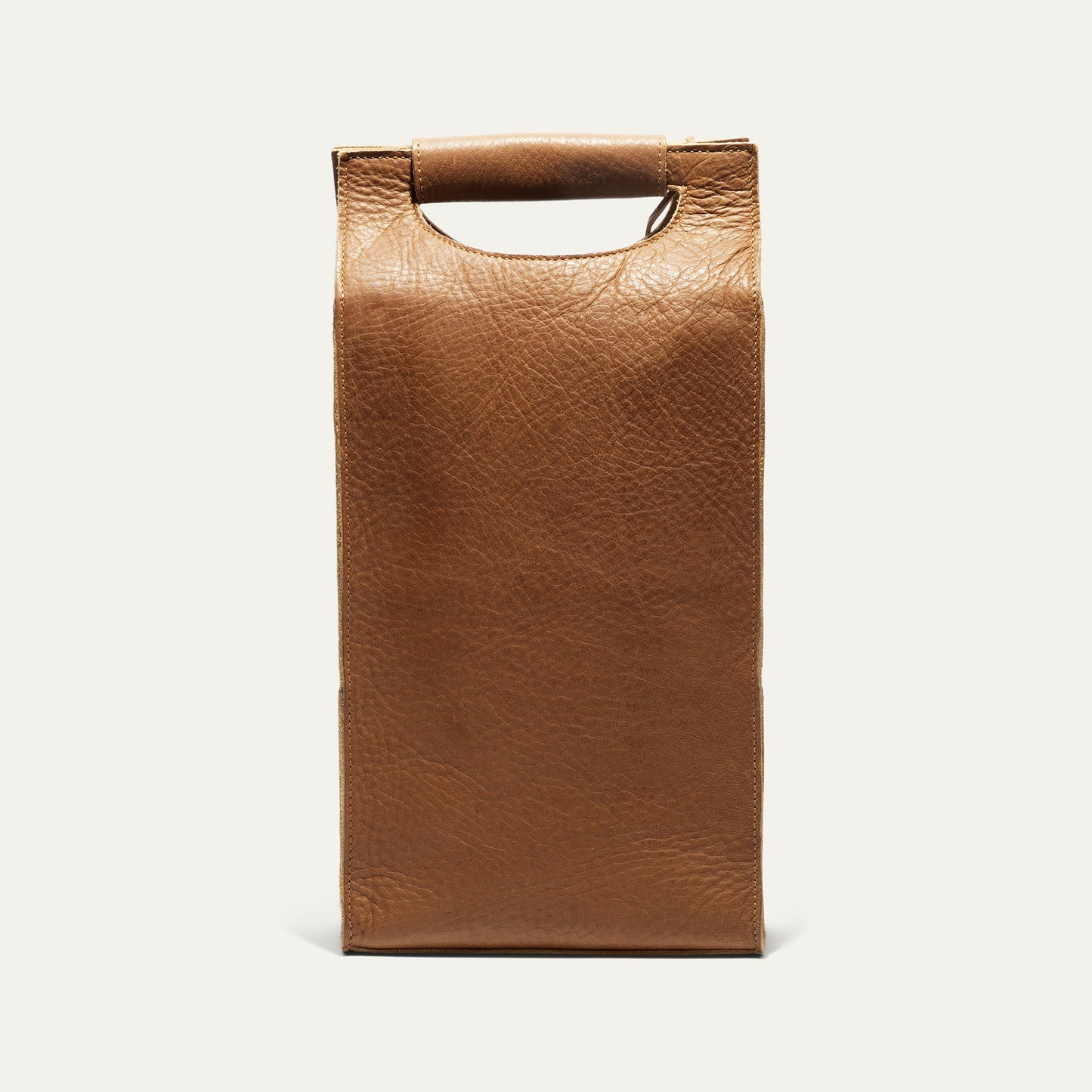 Double Leather Wine Case brown leather wine carrier with built-in handle cutout on Tampa Home & Garden Store