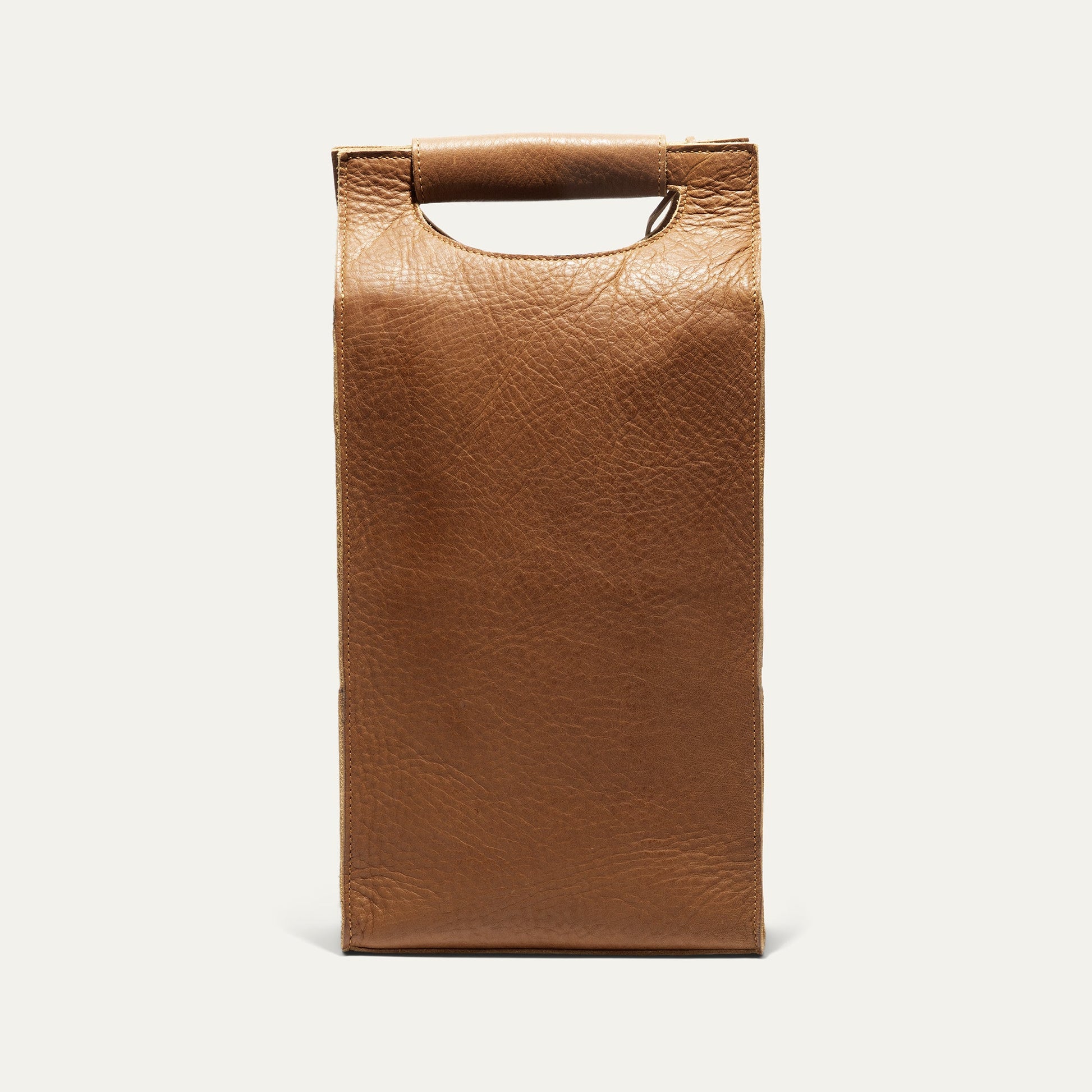 Double Leather Wine Case brown leather wine carrier with built-in handle cutout on Tampa Home & Garden Store