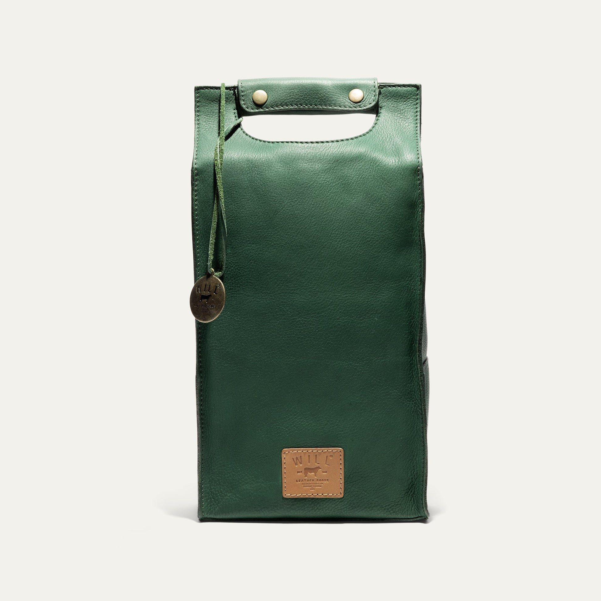 Double Leather Wine Case green leather with brass rivets and strap Will Leather Goods on Tampa Home & Garden Store