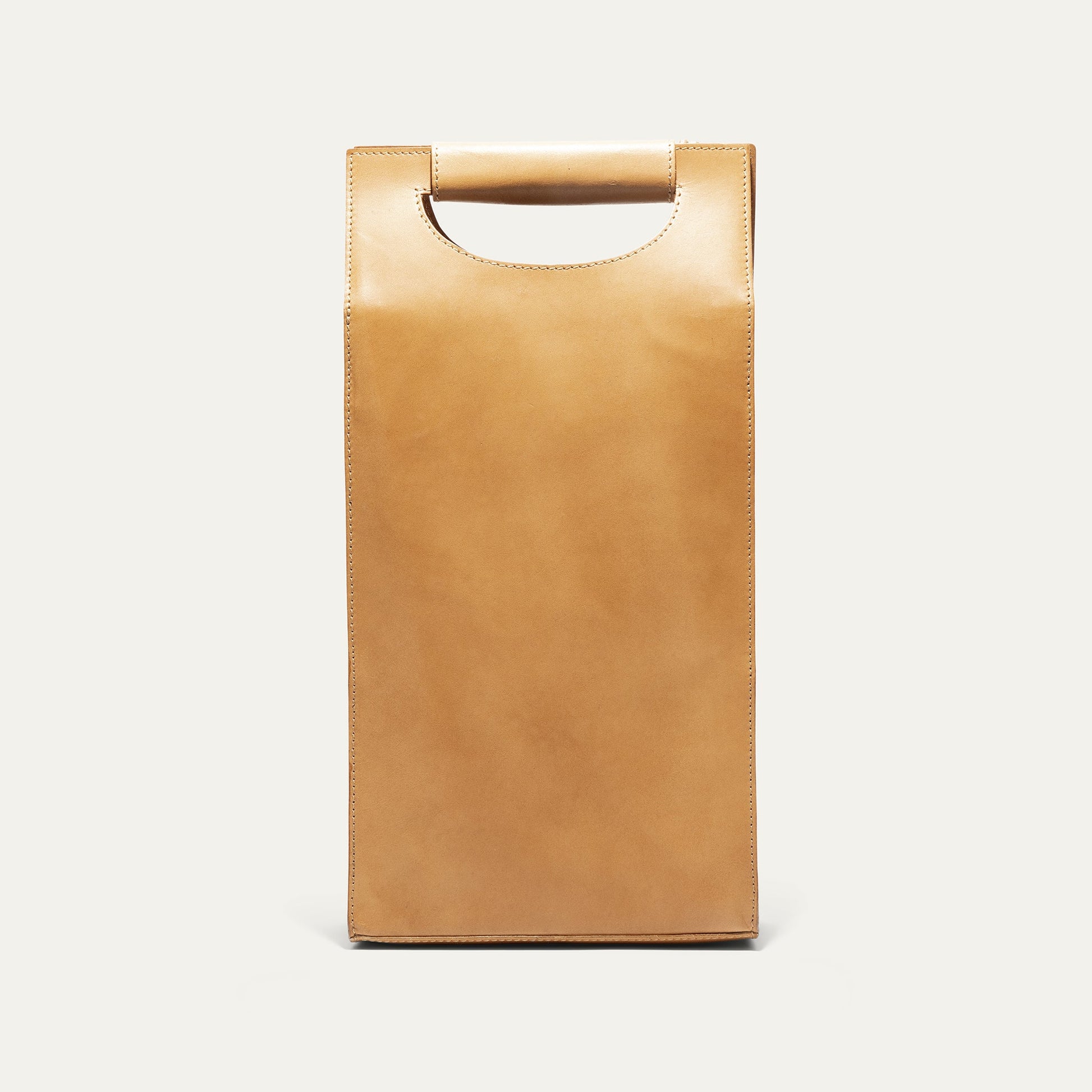 Double Leather Wine Case natural tan leather wine carrier with top handle on Tampa Home & Garden Store