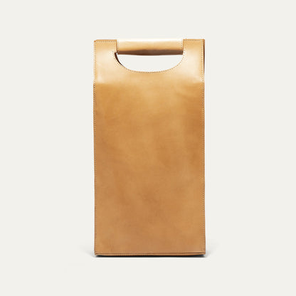 Double Leather Wine Case natural tan leather wine carrier with top handle on Tampa Home & Garden Store