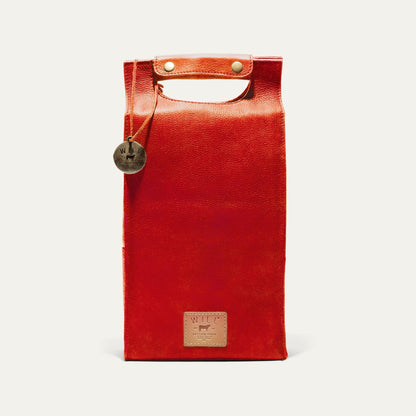 Double Leather Wine Case red leather with top handle cutout by Will Leather Goods on Tampa Home & Garden Store