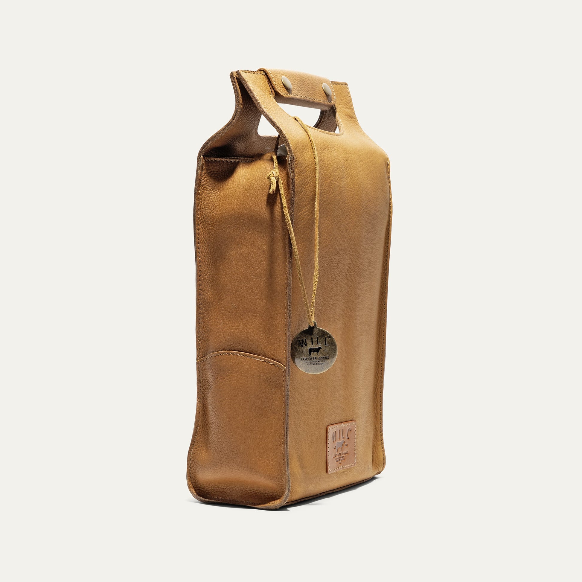 Double Leather Wine Case Will Leather Goods tan leather wine carrier bag with reinforced handle on Tampa Home & Garden Store