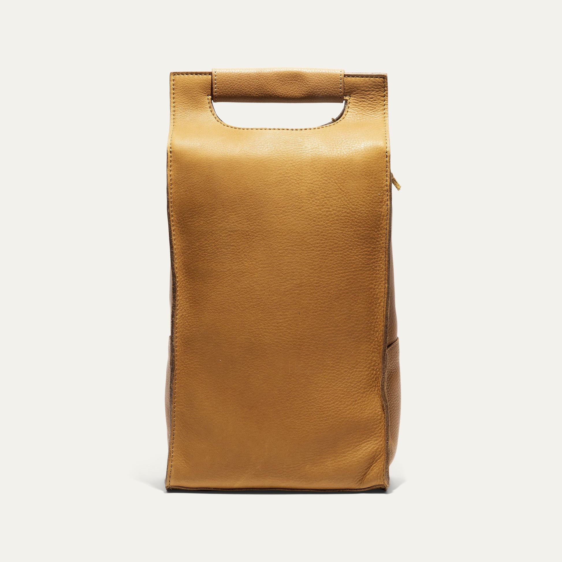 Double Leather Wine Case by Will Leather Goods in tan leather handle cutout wine carrier bag on Tampa Home & Garden Store