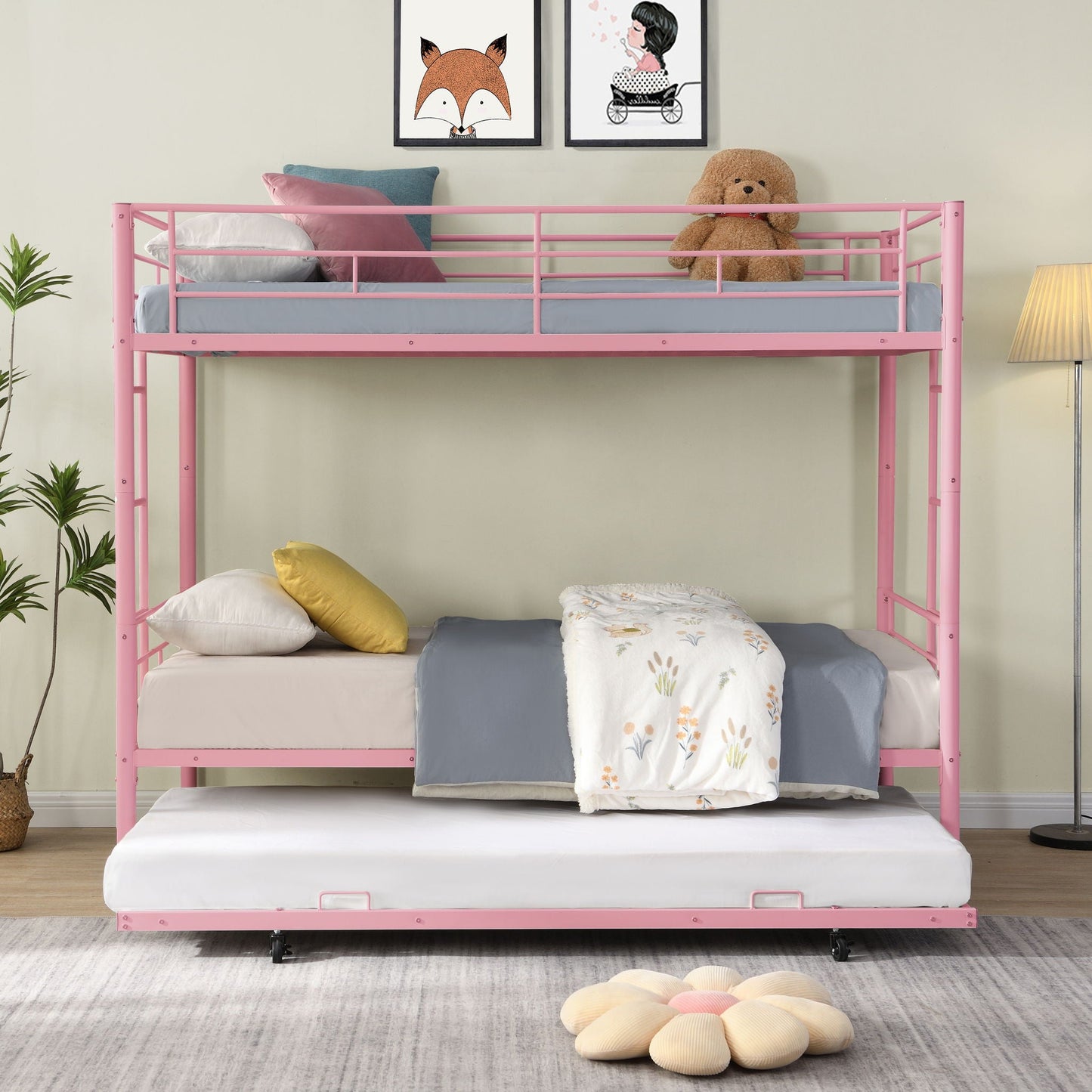Modern Metal Frame Bunk Bed With Trundle
