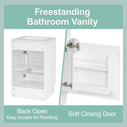 Bathroom Vanity with Sink and Adjustable Shelf, white finish, HouseOfZazla vanity shown in views on Tampa Home & Garden Store