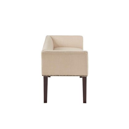 Elegant design upholstered bench with solid wood frame in beige fabric by HouseOfZazla on Tampa Home & Garden Store