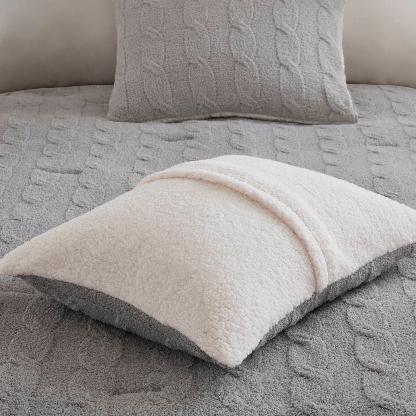 3-Piece Full/Queen Cable Knit Chenille Comforter Set Gray with matching pillow HouseOfZazla on Tampa Home & Garden Store